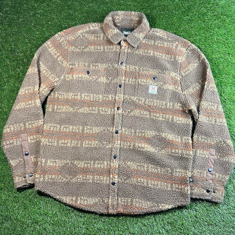 Howler Brothers Allegheny Fleece Overshirt Large Brown Orange Striped Jacket